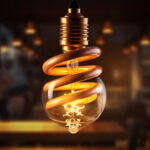 wooden spiral light bulb with wood spool concept png, jpg pictures and photo, in the style of rendered in unreal engine, soft edges and blurred details, suspended/hanging, sunrays shine upon it, luxurious textures, dark orange, sustainable architecture --ar 128:89 --v 5.2 Job ID: 3aa7760e-60c7-4b37-a395-3d35ec2f0718