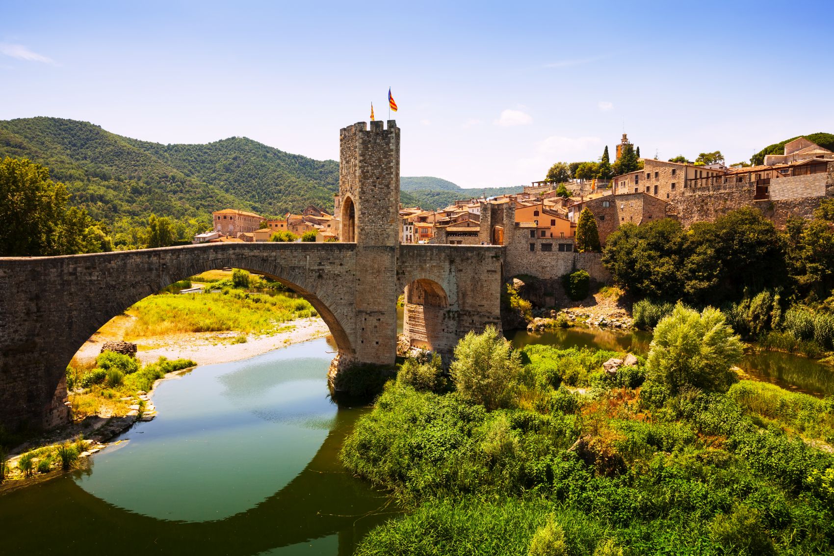 View of medieval town with bridge. Besalu, Catalonia